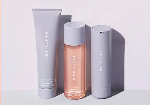 Product shot of Fenty Skin Starter Bundle that includes Total Cleanser, Fat Water Toner, and Hydra Vizor Sunscreen. Product shot of Fenty Skin Starter Bundle that includes Total Cleanser, Fat Water Toner, and Hydra Vizor Sunscreen.